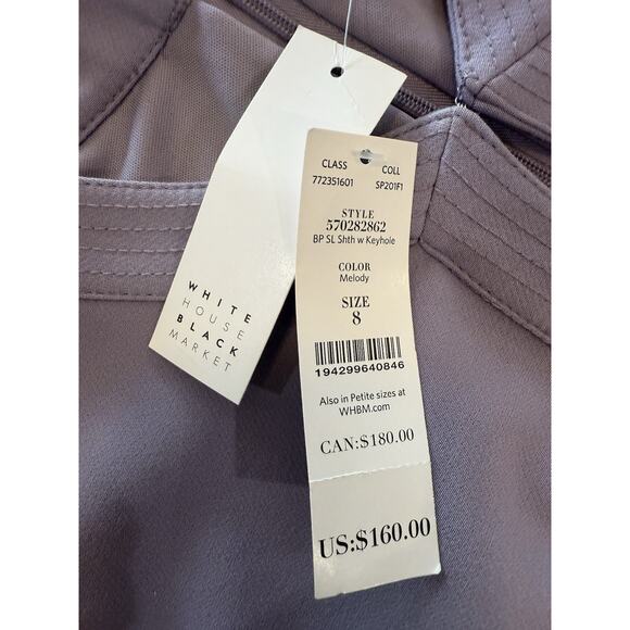 NWT White House Black Market Light Purple Keyhole Sheath Dress Size 8 NEW $160 - Picture 5 of 13